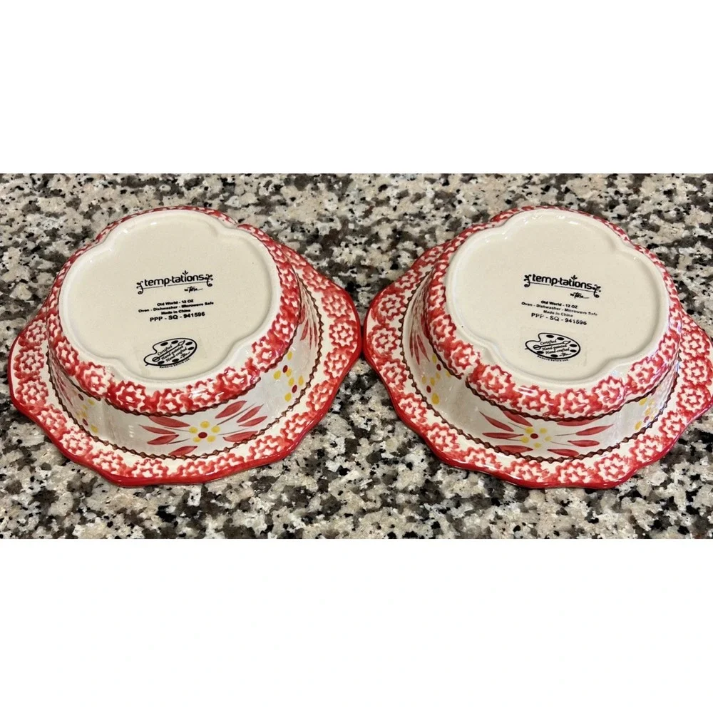 Set Of 2 Temp-Tations Old World Red 12 Oz Baking Dish PPP-SQ-941596 Scalloped 7